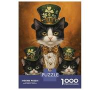 Rompecabezas De 1000 Piezas para Adultos St. Patricks Day Cats Portrait Rompecabezas Juego De Ingenio Alivia El Estrés Cumpleaños 38x26cm/1000pcs