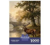Rompecabezas De 1000 Piezas para Adultos Stag by The River Painting Rompecabezas para Adultos Juego Familiar Análisis Y Lógica Cumpleaños Y Navidad 52x38cm/1000pcs