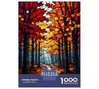 Rompecabezas De 1000 Piezas para Adultos Stained Glass Autumn Forest Path Rompecabezas Juegos Divertidos Vacaciones En Casa Matar El Tiempo Cumpleaños Y Navidad 52x38cm/1000pcs