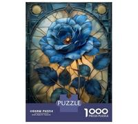 Rompecabezas De 1000 Piezas para Adultos Stained Glass Blue Rose Rompecabezas para Adolescentes Juego Familiar Pero Divertido Y Humorístico Cumpleaños 38x26cm/1000pcs