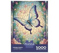 Rompecabezas De 1000 Piezas para Adultos Stained Glass Butterfly and Flowers Rompecabezas Juegos Divertidos Vacaciones En Casa Matar El Tiempo Cumpleaños Y Navidad 52x38cm/1000pcs