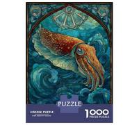 Rompecabezas De 1000 Piezas para Adultos Stained Glass Cuttlefish in Ocean Rompecabezas para Adultos Juguetes Antiestrés Difícil Difícil Y Desafiante 38x26cm/1000pcs