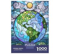 Rompecabezas De 1000 Piezas para Adultos Stained Glass Earth and Sun Rompecabezas Juego De Ingenio Carrera De Velocidad De Manos Interacción Entre Padres E Hijos 52x38cm/1000pcs