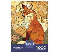 Rompecabezas De 1000 Piezas para Adultos Stained Glass Fox with Floral Background Rompecabezas para Adultos Juegos Relajantes Regalos para Mujeres Desafiantes para Completar 70x50cm/1000pcs