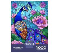 Rompecabezas De 1000 Piezas para Adultos Stained Glass Peacock with Flowers Rompecabezas para Adultos Juego Familiar Difícil Difícil Y Desafiante 52x38cm/1000pcs