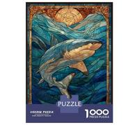 Rompecabezas De 1000 Piezas para Adultos Stained Glass Shark Undersea Rompecabezas para Adultos Juegos De Relajación Desafío Difícil Ayuda A Ejercitar El Cerebro 70x50cm/1000pcs