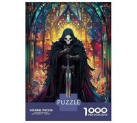 Rompecabezas De 1000 Piezas para Adultos Stained Glass Skeleton Knight Rompecabezas para Adultos Juguete Decoración De Pared para La Diversión Familiar 52x38cm/1000pcs