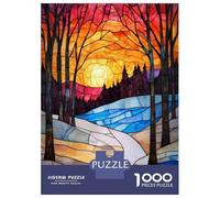 Rompecabezas De 1000 Piezas para Adultos Stained Glass Sunset Landscape Rompecabezas Juguetes Antiestrés Decoración del Hogar Difícil Y Desafiante 38x26cm/1000pcs