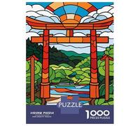 Rompecabezas De 1000 Piezas para Adultos Stained Glass Torii Gate Landscape Rompecabezas para Adolescentes Juguetes De Bricolaje Que Mejoran La Memoria Regalos De Cumpleaños Y Únicos 52x38cm/1000pcs