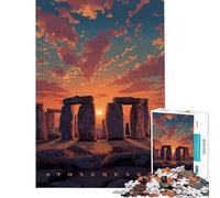 Rompecabezas de 1000 Piezas para Adultos Stonehenge al Atardecer Pixel Art Actividades Divertidas en casa para la diversión Familiar Juego Imposible para Mayores de 14 años 50x75cm
