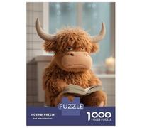 Rompecabezas De 1000 Piezas para Adultos Stuffed Highland Cow Reading on Toilet Rompecabezas para Adolescentes Juguete Decoración De Pared Alivio del Estrés 52x38cm/1000pcs