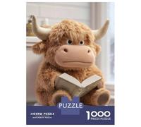Rompecabezas De 1000 Piezas para Adultos Stuffed Highland Cow Reading on Toilet Rompecabezas para Adultos: Análisis Práctico del Juego Y Lógica, Toda La Familia 38x26cm/1000p
