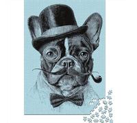 Rompecabezas De 1000 Piezas para Adultos Stylish French Bulldog with Pipe Rompecabezas para Adultos Juegos Familiares Decoración Desafiante De Completar 38x26cm/1000pcs