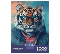 Rompecabezas De 1000 Piezas para Adultos Stylish Tiger in Glasses Rompecabezas para Adultos Juego Familiar Vacaciones En Casa Matar El Tiempo Desafiante De Completar 70x50cm/1000pcs