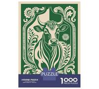 Rompecabezas De 1000 Piezas Para Adultos Stylized Bull Portrait with Floral Border Rompecabezas Para Adultos Juguetes Antiestrés Para La Diversión Familiar Regalos De Cumpleaños Y Únicos 38x26cm/1000p