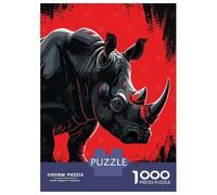 Rompecabezas De 1000 Piezas para Adultos Stylized Rhino Illustration on Red Background Rompecabezas para Adultos Juegos Divertidos Alivia El Estrés 38x26cm/1000pcs