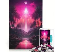 Rompecabezas de 1000 Piezas para Adultos Sueños Tropicales Synthwave Juegos Divertidos interacción Entre Padres e Hijos con póster y Hoja de Preguntas a Juego 38x26cm