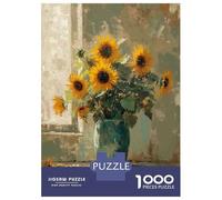 Rompecabezas De 1000 Piezas para Adultos Sunflower Bouquet in Blue Vase Rompecabezas para Adultos Juguete Decoración De Pared Regalos para Mujeres Desafiante De Completar 70x50cm/1000pcs