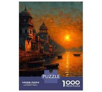 Rompecabezas De 1000 Piezas para Adultos Sunset Over Ganges River with Boats Rompecabezas para Adultos Juguetes De Bricolaje Análisis Y Lógica Regalos De Cumpleaños Y Únicos 38x26cm/1000pcs