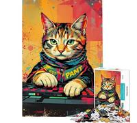 Rompecabezas de 1000 Piezas para Adultos Synthwave Cool DJ Cat - Neon Beats ﹨u Pixel Paws Jigsaw for Adults Family Games Staycation Kill Time Difícil y desafiante (Tamaño 50x75cm)
