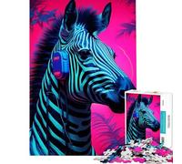 Rompecabezas de 1000 Piezas para Adultos Synthwave Zebra Juguete antiestrés Regalo de cumpleaños Juego desafiante (38x26cm)