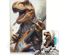 Rompecabezas de 1000 Piezas para Adultos T-Rex Tocando la Guitarra Banda de Metal Juegos relajantes desafiante para completar Lista de Deseos con Papá Noel 38x52cm