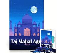 Rompecabezas de 1000 Piezas para Adultos Taj Mahal Agra India Noche Flawless Fit Art Juego Mental Regalo Juego Lento Arte de Pared navideño (38x52cm)