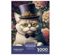 Rompecabezas De 1000 Piezas para Adultos Tea Drinking Cat Rompecabezas para Adultos Juguetes DIY Regalos para Mujeres Cumpleaños Y Navidad 52x38cm/1000pcs