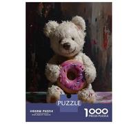 Rompecabezas De 1000 Piezas para Adultos Teddy Bear with Donut Rompecabezas para Adultos Juguetes DIY Regalos para Mujeres Cumpleaños Y Navidad 52x38cm/1000pcs