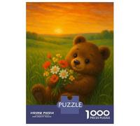Rompecabezas De 1000 Piezas para Adultos Teddy Bear with Flowers at Sunset Rompecabezas para Adultos Juegos Divertidos Análisis Y Lógica Oferta como Regalos para Toda La Familia 38x26cm/1000pcs