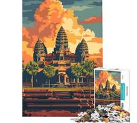 Rompecabezas de 1000 Piezas para Adultos Templo de Angkor Wat al Atardecer Juguete Educativo y desafiante para aliviar el estrés Regalos para cumpleaños tamaño 75x50cm