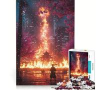 Rompecabezas de 1000 Piezas para Adultos: Templo en Llamas en un Paisaje Urbano ciberpunk Juegos educativos para Toda la Familia Colección de Artistas Bellas Artes 38x26cm