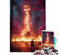 Rompecabezas de 1000 Piezas para Adultos Templo en Llamas en un Paisaje Urbano ciberpunk Rompecabezas para Adultos Juegos relajantes Regalo de cumpleaños difícil y desafiante (tamaño 38x52cm)