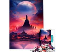 Rompecabezas de 1000 Piezas para Adultos Templo en Silueta bajo una Luna Gigante Juguetes educativos Juegos Familiares Una Obra de Arte Un Gran Regalo para los Amantes de los Juegos (tamaño 75x50cm)