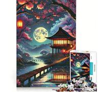 Rompecabezas de 1000 Piezas para Adultos: Templo japonés bajo cerezos en Flor, Juego de ingenio, decoración de Pared, Lista de Deseos con Papá Noel 38x26cm