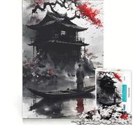 Rompecabezas de 1000 Piezas para Adultos: Templo japonés en el Agua con Barco, Juego Educativo, decoración para el hogar, colección de Artistas, Bellas Artes 38x26cm