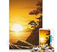 Rompecabezas de 1000 Piezas para Adultos: Templo japonés, Puesta de Sol, Olas del océano, decoración de Pared, Juguete para la interacción Entre Padres e Hijos, cumpleaños 50x75cm