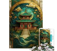 Rompecabezas de 1000 Piezas para Adultos Templo japonés vidrieras artísticas Rompecabezas para Adolescentes Juego Familiar decoración del hogar difícil y desafiante (tamaño 50x75cm)