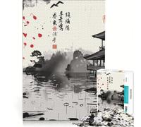 Rompecabezas de 1000 Piezas para Adultos: Templos japoneses, Tinta, Juego Familiar, relajación Intelectual, Mejora del Amor en Pareja 38x26cm