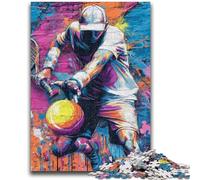 Rompecabezas de 1000 Piezas para Adultos, Tenis, Pintura al óleo, difícil y desafiante, con póster a Juego y Hoja de Trivia para Mayores de 14 años, 26x38cm