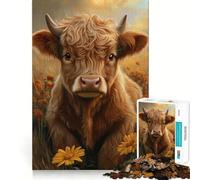 Rompecabezas de 1000 Piezas para Adultos Ternero Entre Flores Silvestres - Juego Divertido de ingenio y Entretenimiento para cumpleaños (38x52cm)