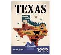 Rompecabezas De 1000 Piezas para Adultos Texas The Lone Star State Illustration Rompecabezas para Adultos Juguete Decoración De Pared Desafío Difícil Diversión Actividades En Casa, 70x50cm/1000pcs
