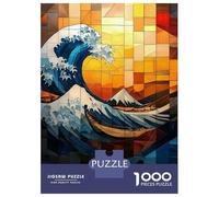 Rompecabezas De 1000 Piezas Para Adultos The Great Wave Stained Glass Mosaic Artwork Rompecabezas Para Adultos Juego Familiar Vacaciones En Casa Matar El Tiempo Desafiante De Completar 70x50cm/1000pcs
