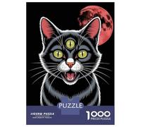Rompecabezas De 1000 Piezas para Adultos Three-Eyed Cat with Red Moon Rompecabezas para Adultos Juegos Divertidos Una Obra De Arte Oferta como Regalos para Toda La Familia 38x26cm/1000pcs