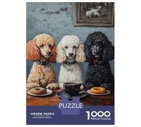 Rompecabezas De 1000 Piezas para Adultos Three Poodles at The Cafe Rompecabezas para Adultos Juguete Decoración De Pared Decoración del Hogar Interacción Entre Padres E Hijos 38x26cm/1000pcs