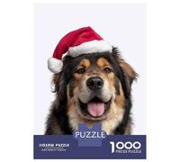 Rompecabezas De 1000 Piezas para Adultos Tibetan Mastiff Dog with Santa Hat Portrait Rompecabezas Juguetes Antiestrés Decoración del Hogar Difícil Y Desafiante 52x38cm/1000pcs