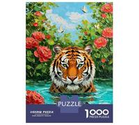 Rompecabezas De 1000 Piezas para Adultos Tiger in Water with Flowers Painting Rompecabezas Juegos Familiares Difícil Difícil Cumpleaños Y Navidad 70x50cm/1000pcs