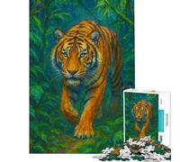 Rompecabezas de 1000 Piezas para Adultos Tigre acercándose Entre follaje Tropical Rompecabezas para Adolescentes Juego de ingenio Una Obra de Arte Juego desafiante Regalos (Tamaño 38x26cm)