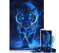 Rompecabezas de 1000 Piezas para Adultos Tigre Azul Que Brilla en la Oscuridad,Corte preciso,diversión,Juego de lógica,Tiempo de Ocio,Arte con Escena navideña 50x75cm