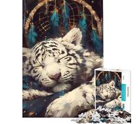 Rompecabezas de 1000 Piezas para Adultos Tigre Blanco Durmiente atrapasueños Difícil y desafiante Una Obra de Arte Juegos educativos Apto para Mayores de 14 años (38x26cm)